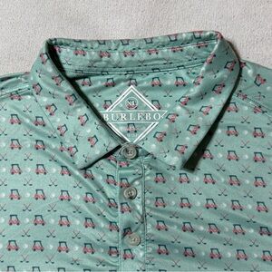 Burlebo Polo Shirt Mens XL All Over Print Green Golf Performance Cart